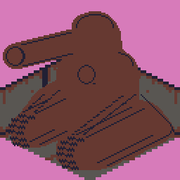very rough isometric pixel art of large tank-like robot.